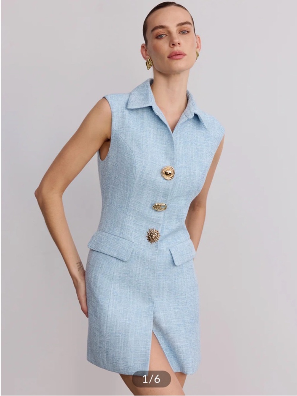 Commense Light Blue Sleeveless Button Front Dress Vest